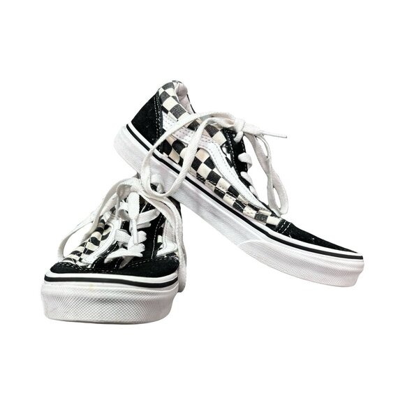 Vans Old Skool Black & White Checkerboard Canvas & Suede Sneakers 3.5 - Picture 2 of 7
